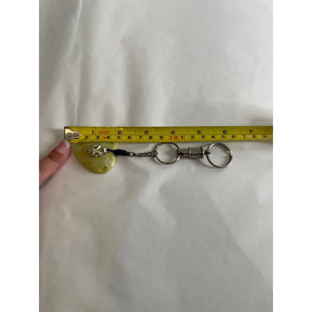 Unbranded Yellow Marbled Stone Heart Keychain Four Leaf Clover Charm Silver Tone